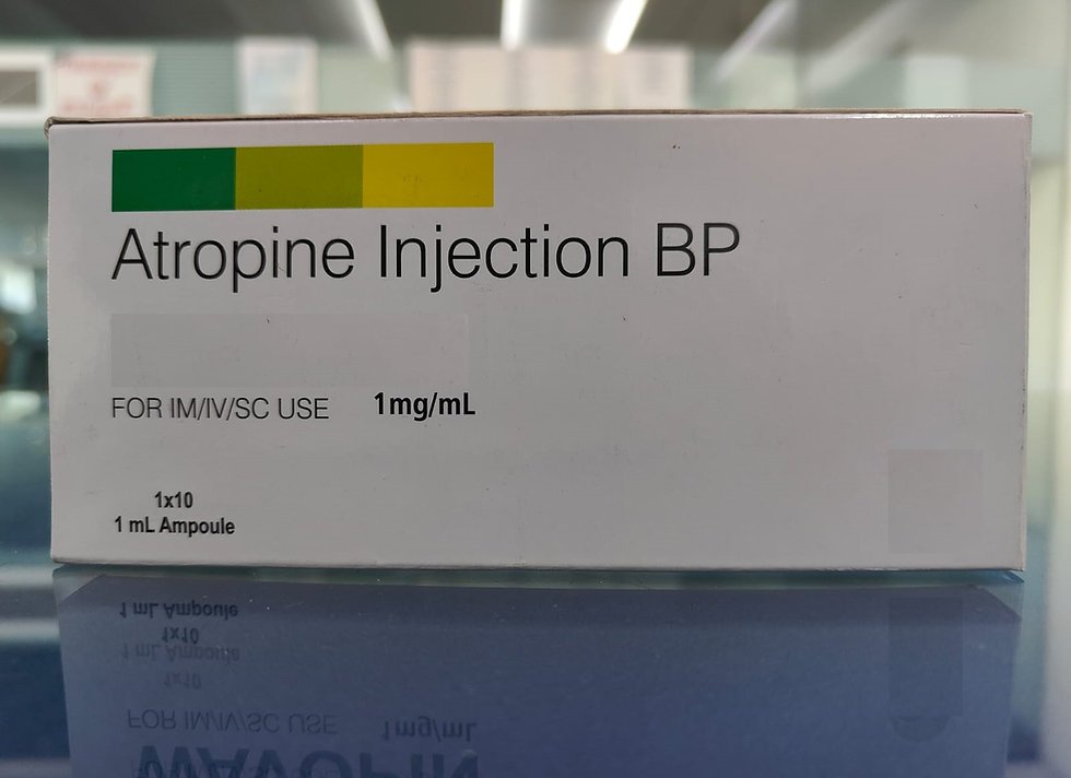 Atropine Injection BP ampoules and manufacturer pack