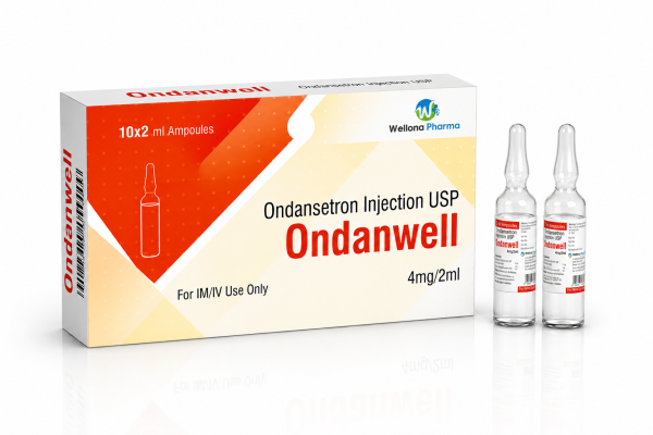 Ondanwell ondansetron injection 4 mg per 2 mL ampoules; representative India-market example